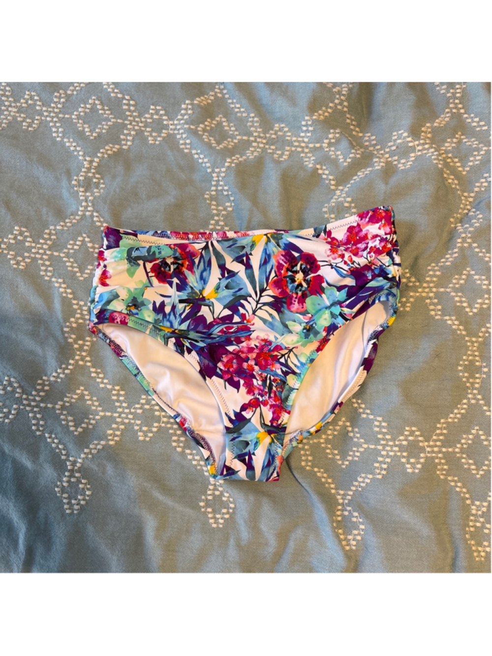 Women's Fantasie Floral Bikini Bottoms Size M White Blue